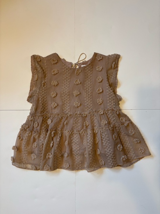 THML Tops - THML Taupe Pom-Pom Ruffle Flutter Top